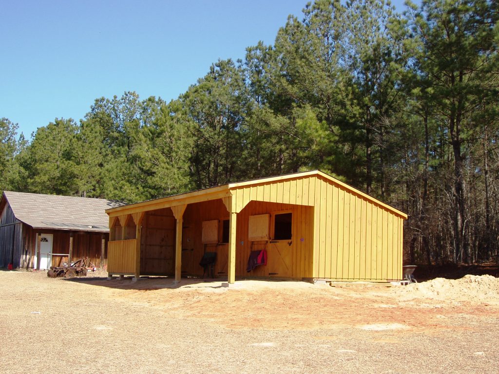 12 x 34 Shed Row Barn with 10' Hinged roof lean-to